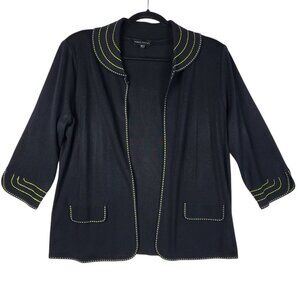 Ming Wang Jacket Blazer Women's  Petite Large Black Yellow Stitching Collared